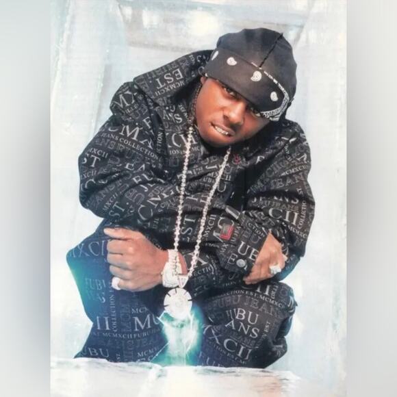 Vintage 90s FUBU Denim All Over Print MCMXCII Jeans Collection Jacket 5X - Picture 14 of 14